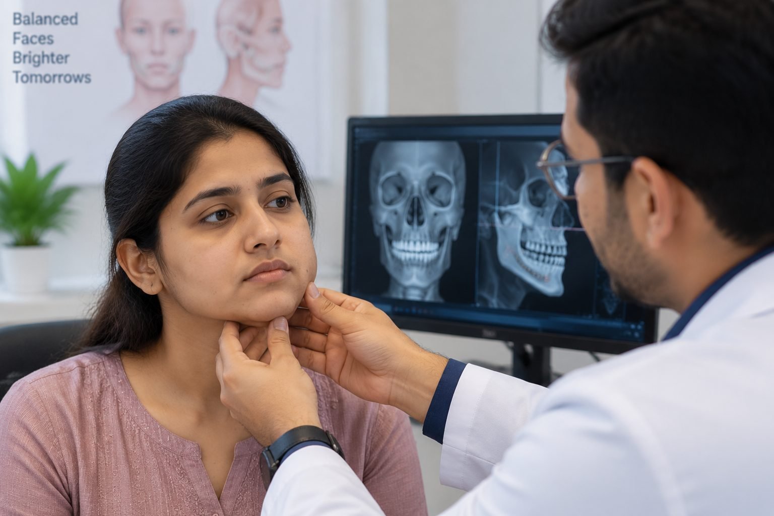 Dr. Arora examining a patient's jaw